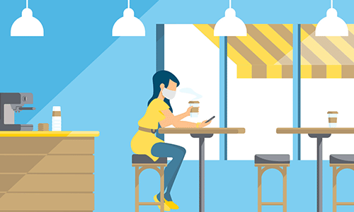 Lady in cafe on cell phone