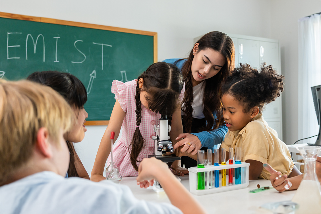 Teacher and students