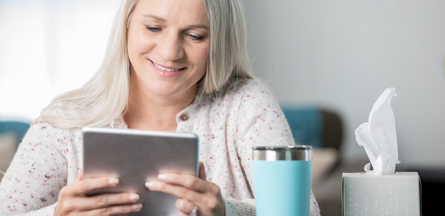 Retiree with tablet looking for latest health news
