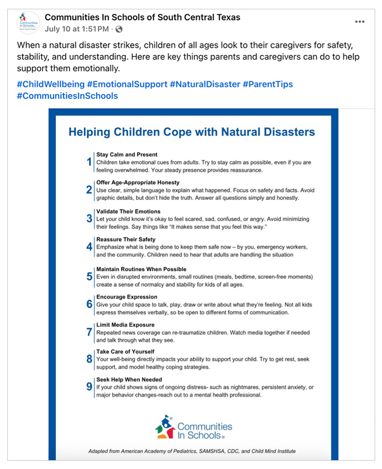 Communities in Schools of South Central Texas is supporting Central Texas flood relief efforts