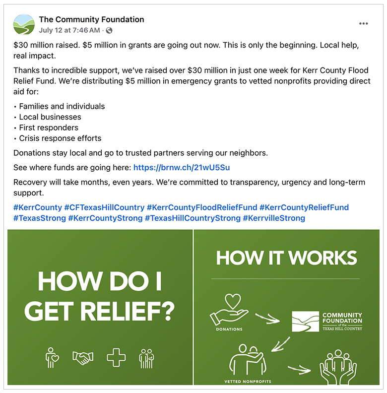 The Community Foundation is supporting Central Texas relief efforts following devastating flooding