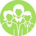 icon graphic of a three people standing together
