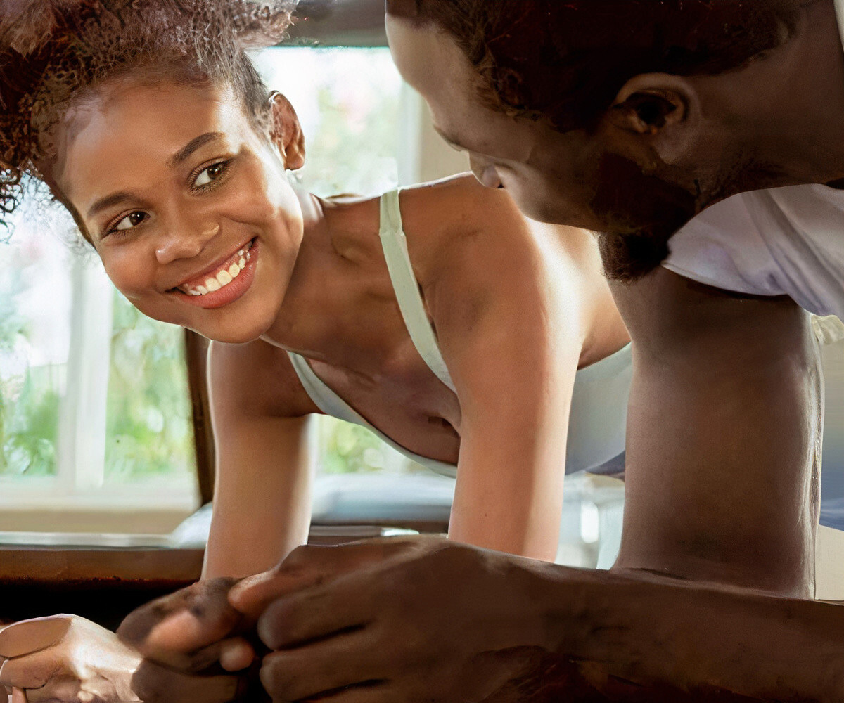 woman smiling at yoga